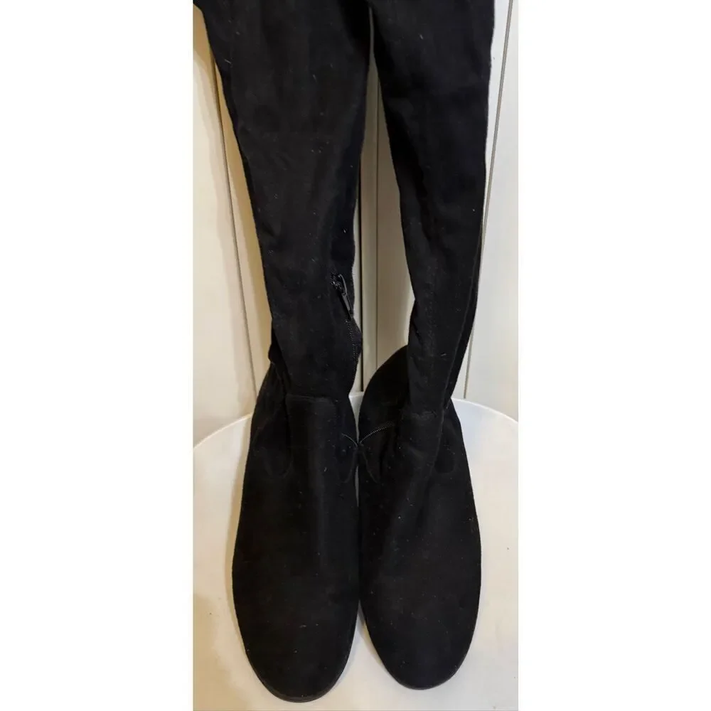 Unisa Women's Faux Suede Tie Back Flat Heel Over the Knee Boots Black Size 7.5